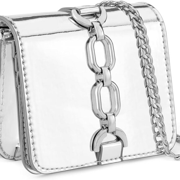 Handbags - Mini Crossbody Bags for Women, Silver Evening Bags for Women with Built-in Mirro